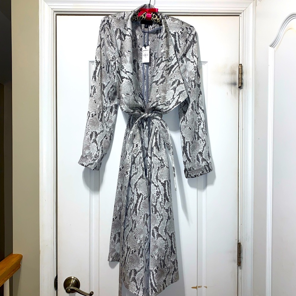 Snakeskin print belted duster trench